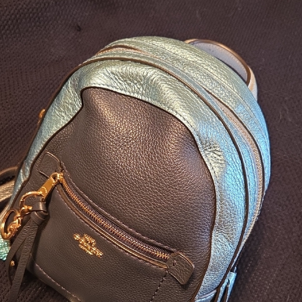 Coach Andi Convertible Black & Metallic Blue Colorblock Leather Backpack - Picture 3 of 11